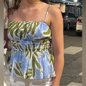 Tanya Taylor Blue and Green Floral Top